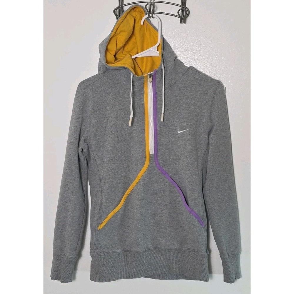 Nike hoodie‎ dri-fit Large Gray W/ Yellow And Purple